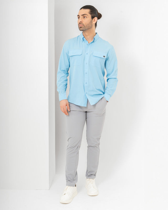 Camisa Pescadero, Azul cielo, detalle, fit Relajado, Poliéster, con Tela estiramiento 4 vías, ideal para oficina