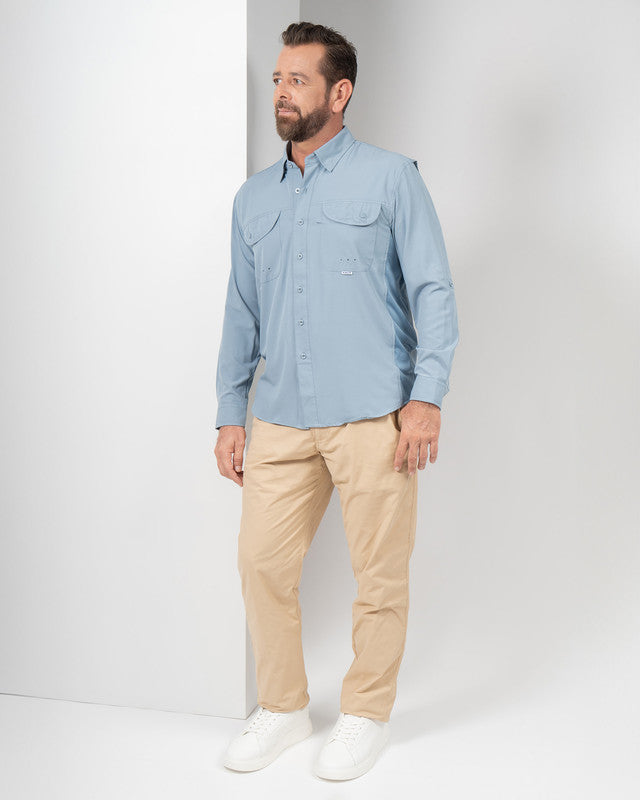 Camisa MAJA® Outdoor Signature, Azul acero, detalle, fit Relajado, Poliéster, con Tela antidesgarro, ideal para oficina