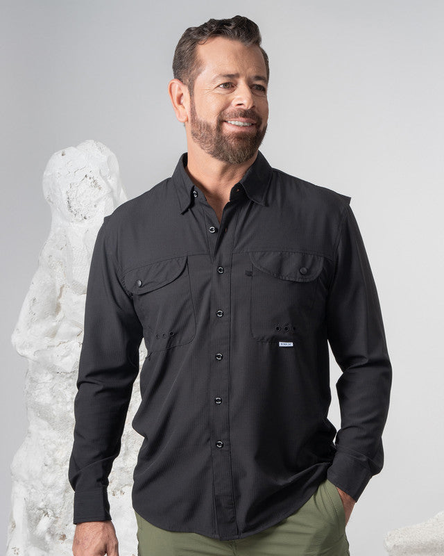 Camisa MAJA® Outdoor Signature, Negro, vista frontal, fit Relajado, Poliéster, con Tela antidesgarro, ideal para oficina