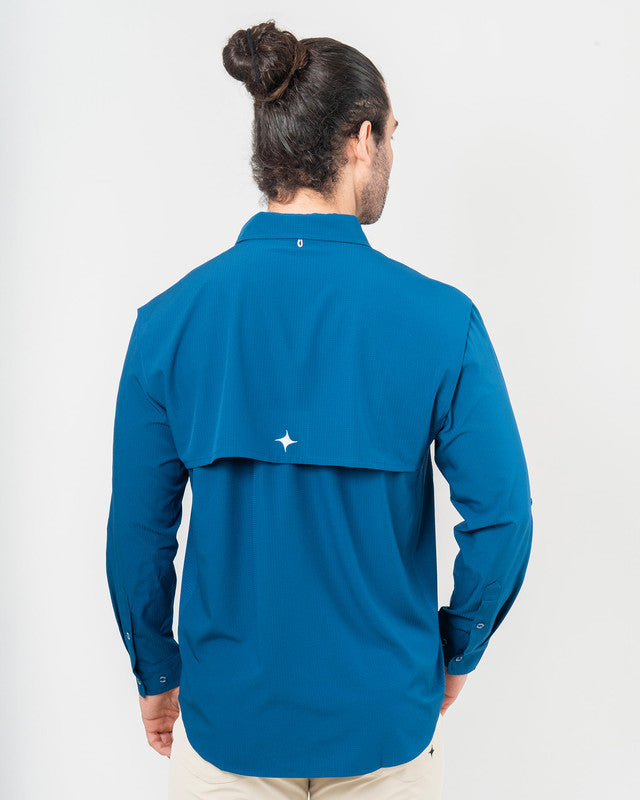 Camisa MAJA® Outdoor Signature, Azul, vista posterior, fit Relajado, Poliéster, con Tela antidesgarro, ideal para oficina