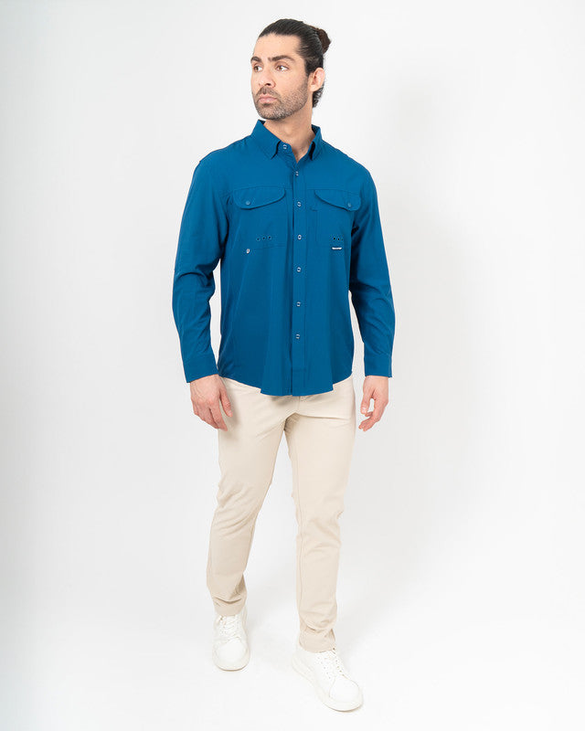 Camisa MAJA® Outdoor Signature, Azul, detalle, fit Relajado, Poliéster, con Tela antidesgarro, ideal para oficina
