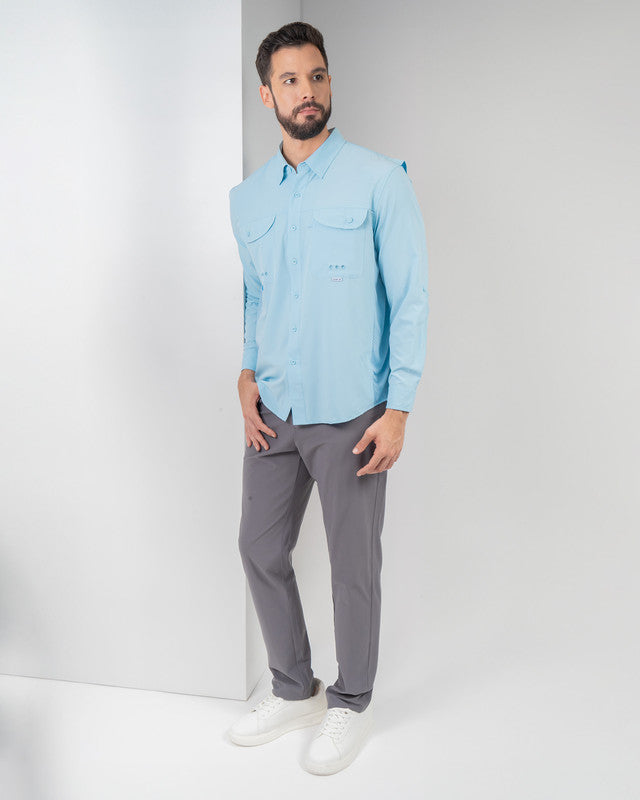 Camisa MAJA® Outdoor Signature, Azul cielo, detalle, fit Relajado, Poliéster, con Tela antidesgarro, ideal para oficina