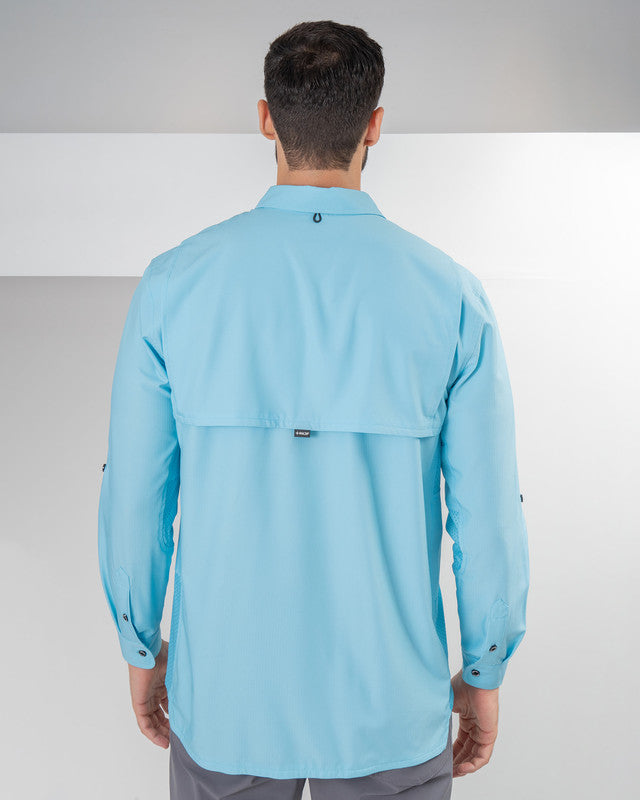 Camisa Outdoor Equipo MAJA®, Azul cielo, vista posterior, fit Relajado, Poliéster, con Tela antidesgarro, ideal para oficina