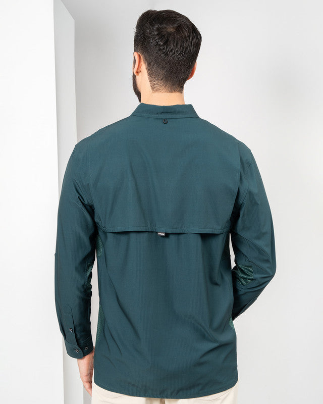 Camisa Outdoor Equipo MAJA®, Verde oscuro, vista posterior, fit Relajado, Poliéster, con Tela antidesgarro, ideal para oficina