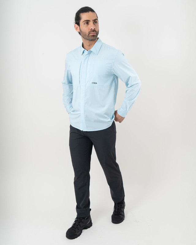Camisa Pacífica, Azul cielo, detalle, fit Relajado, Poliéster, con Tela estiramiento 4 vías, ideal para oficina