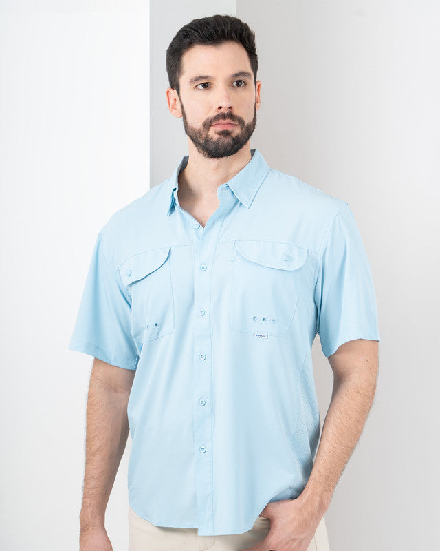 Camisa MAJA® Outdoor Signature, Azul cielo, vista frontal, fit Relajado, Poliéster, con Tela antidesgarro, ideal para oficina