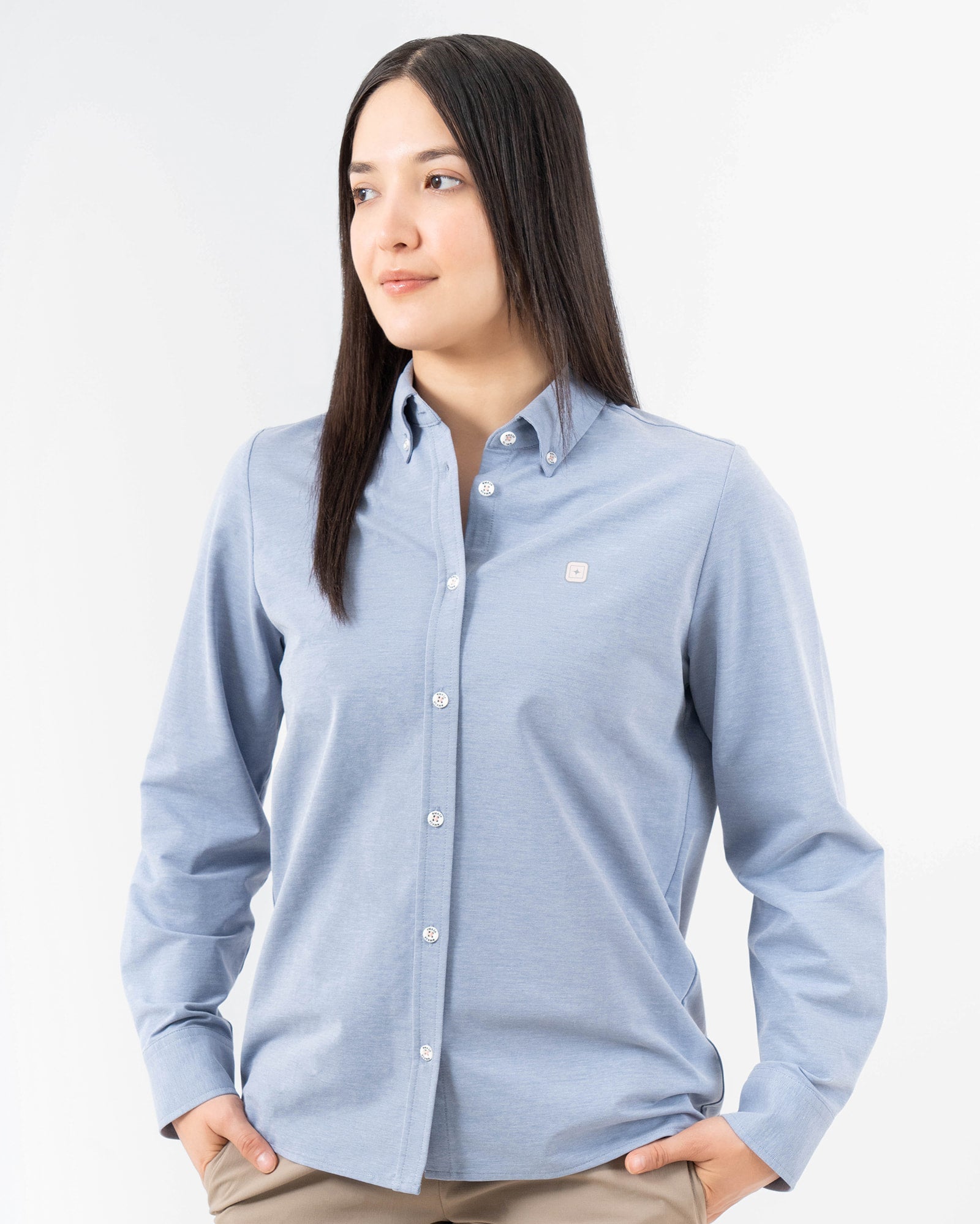 Camisa MAJA® Oxford, Azul cielo, vista frontal, fit Regular, Poliéster, con Tela antiarrugas, ideal para oficina