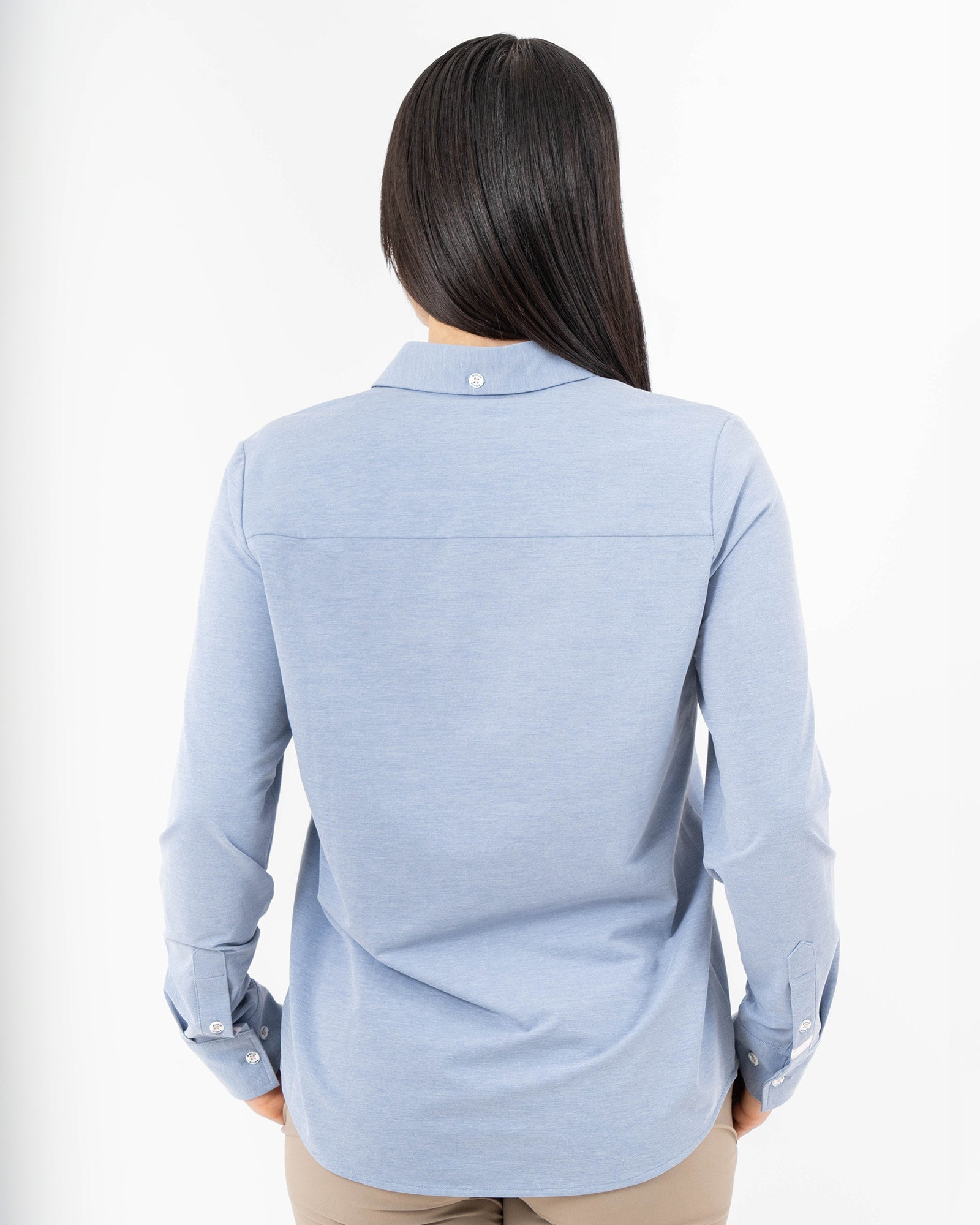 Camisa MAJA® Oxford, Azul cielo, vista posterior, fit Regular, Poliéster, con Tela antiarrugas, ideal para oficina