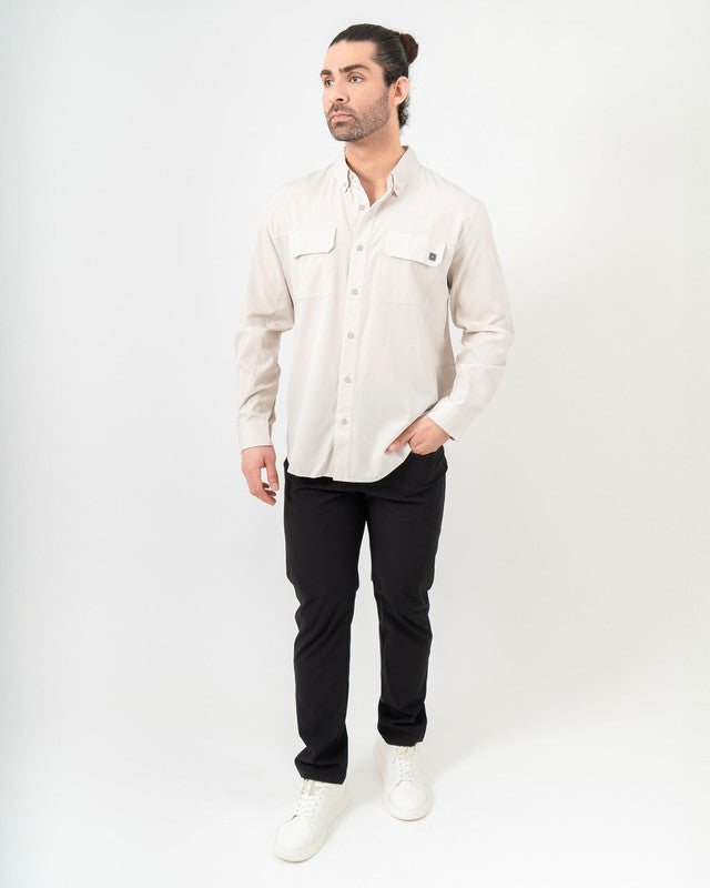 Camisa Pescadero, Khaki, detalle, fit Relajado, Poliéster, con Tela estiramiento 4 vías, ideal para oficina