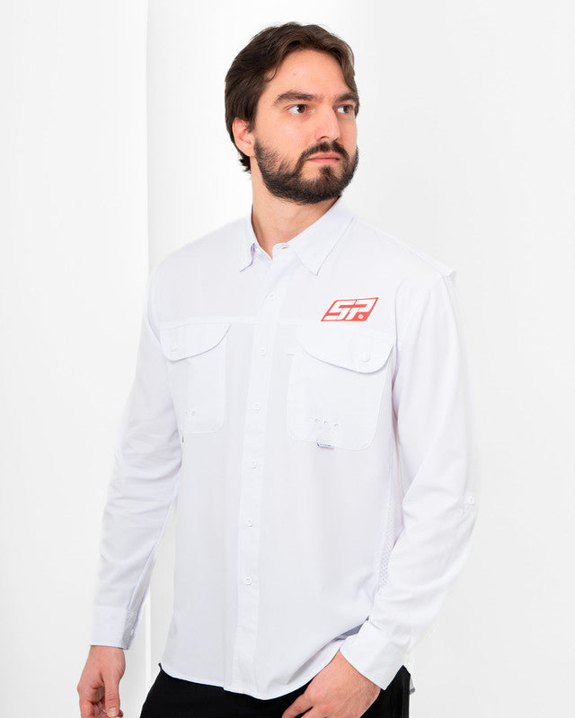 Camisa MAJA® Outdoor Signature, Blanco, vista frontal, fit Relajado, Poliéster, con Tela antidesgarro, ideal para oficina