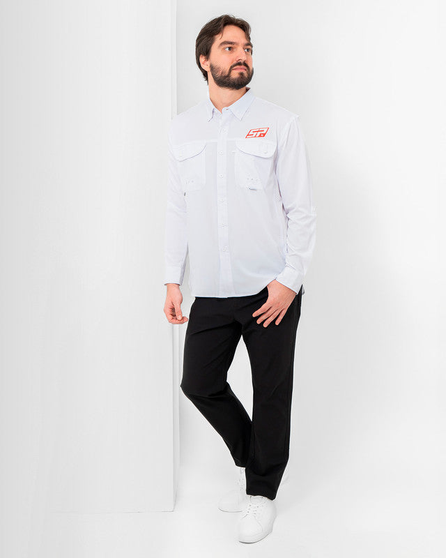 Camisa MAJA® Outdoor Signature, Blanco, detalle, fit Relajado, Poliéster, con Tela antidesgarro, ideal para oficina