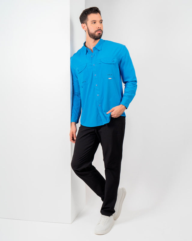 Camisa MAJA® Outdoor Signature, Azul rey, detalle, fit Relajado, Poliéster, con Tela antidesgarro, ideal para oficina