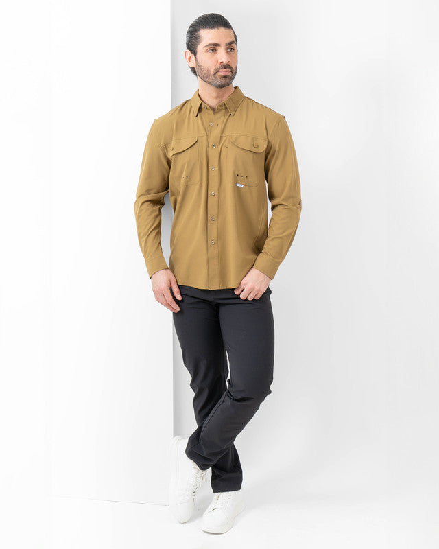 Camisa MAJA® Outdoor Signature, Brown, detalle, fit Relajado, Poliéster, con Tela antidesgarro, ideal para oficina