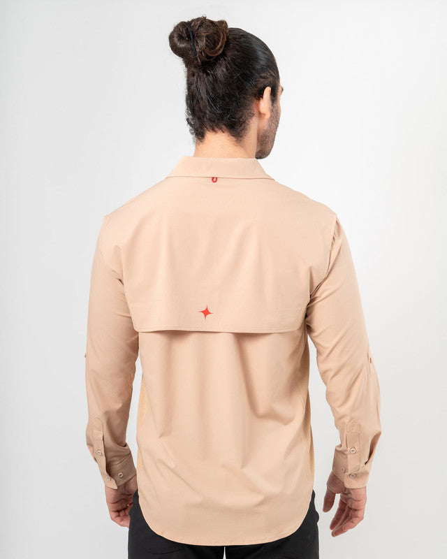 Camisa MAJA® Outdoor Signature, Khaki, vista posterior, fit Relajado, Poliéster, con Tela antidesgarro, ideal para oficina