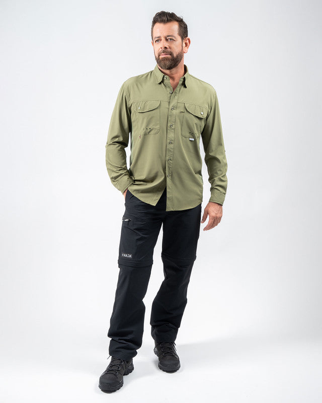 Camisa MAJA® Outdoor Signature, Olive green, detalle, fit Relajado, Poliéster, con Tela antidesgarro, ideal para oficina