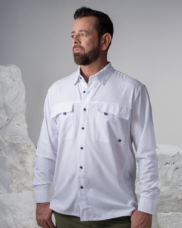 Camisa Outdoor Equipo MAJA®, Blanco, vista frontal, fit Relajado, Poliéster, con Tela antidesgarro, ideal para oficina