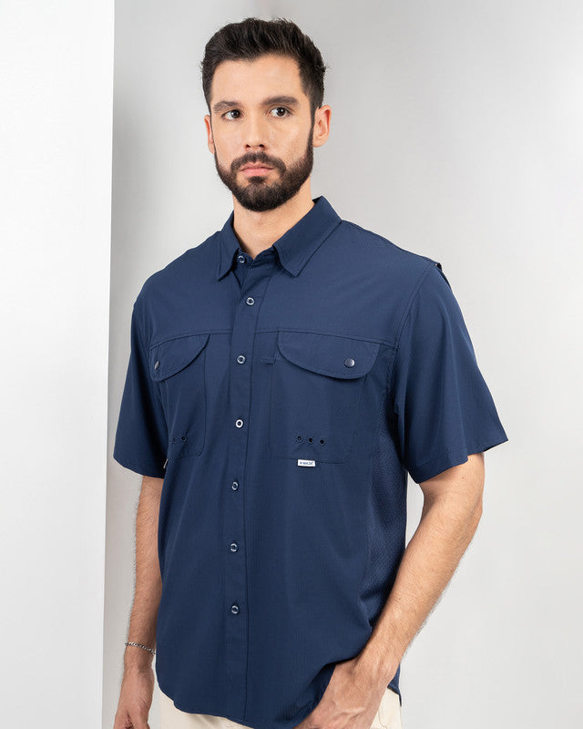 Camisa MAJA® Outdoor Signature, Azul marino, vista frontal, fit Relajado, Poliéster, con Tela antidesgarro, ideal para oficina