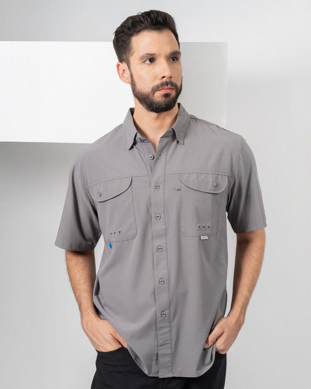 Camisa MAJA® Outdoor Signature, Gris, vista frontal, fit Relajado, Poliéster, con Tela antidesgarro, ideal para oficina