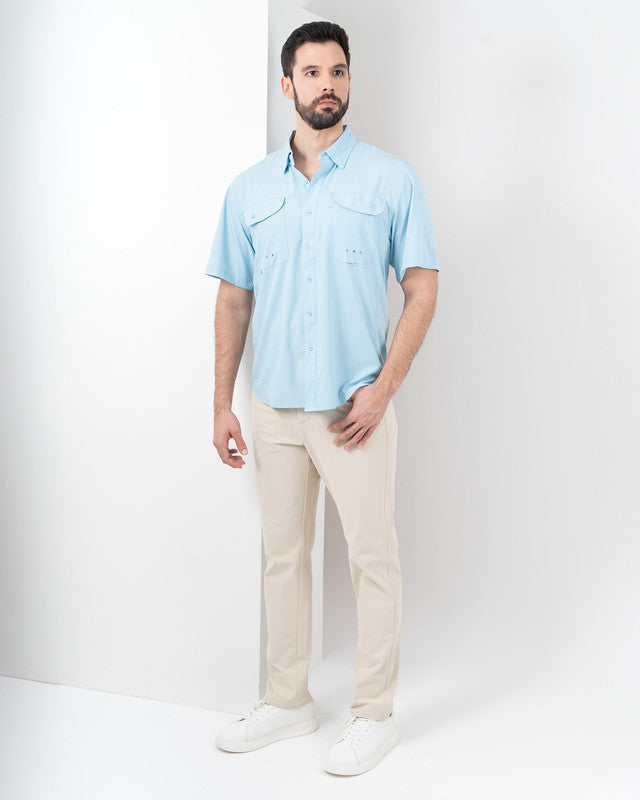 Camisa MAJA® Outdoor Signature, Azul cielo, detalle, fit Relajado, Poliéster, con Tela antidesgarro, ideal para oficina