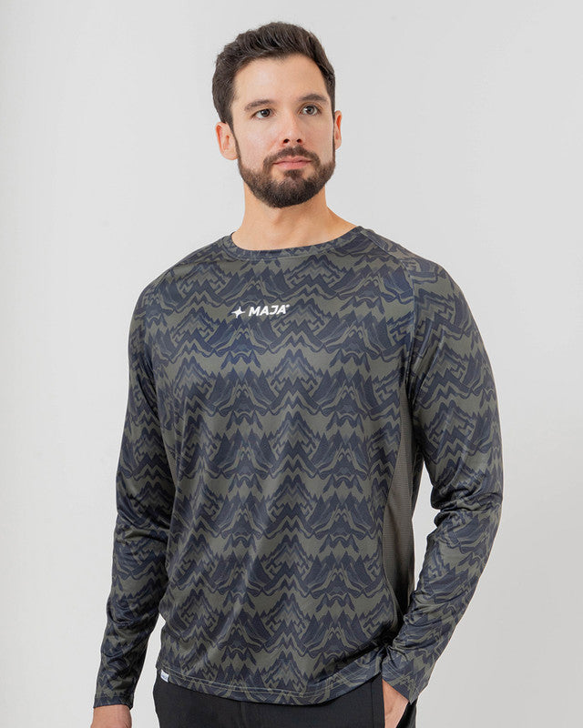 Playera Performance, Patrón contoy verde, vista frontal, fit Relajado, Poliéster, con Páneles para ventilación, uso versátil