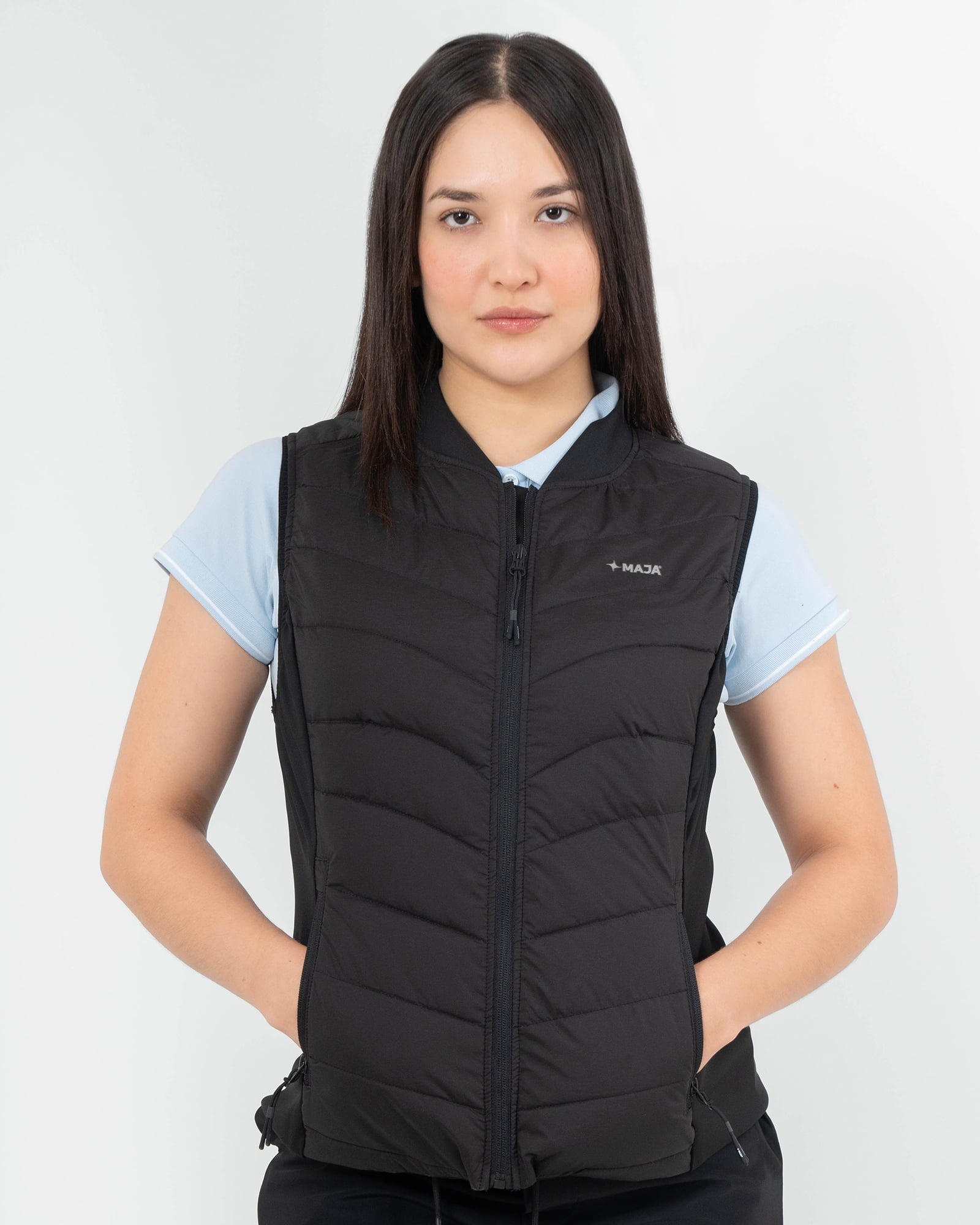 Chaleco Polar MAJA®, Negro, vista frontal, fit Slim, Poliéster, para uso casual o entrenamiento