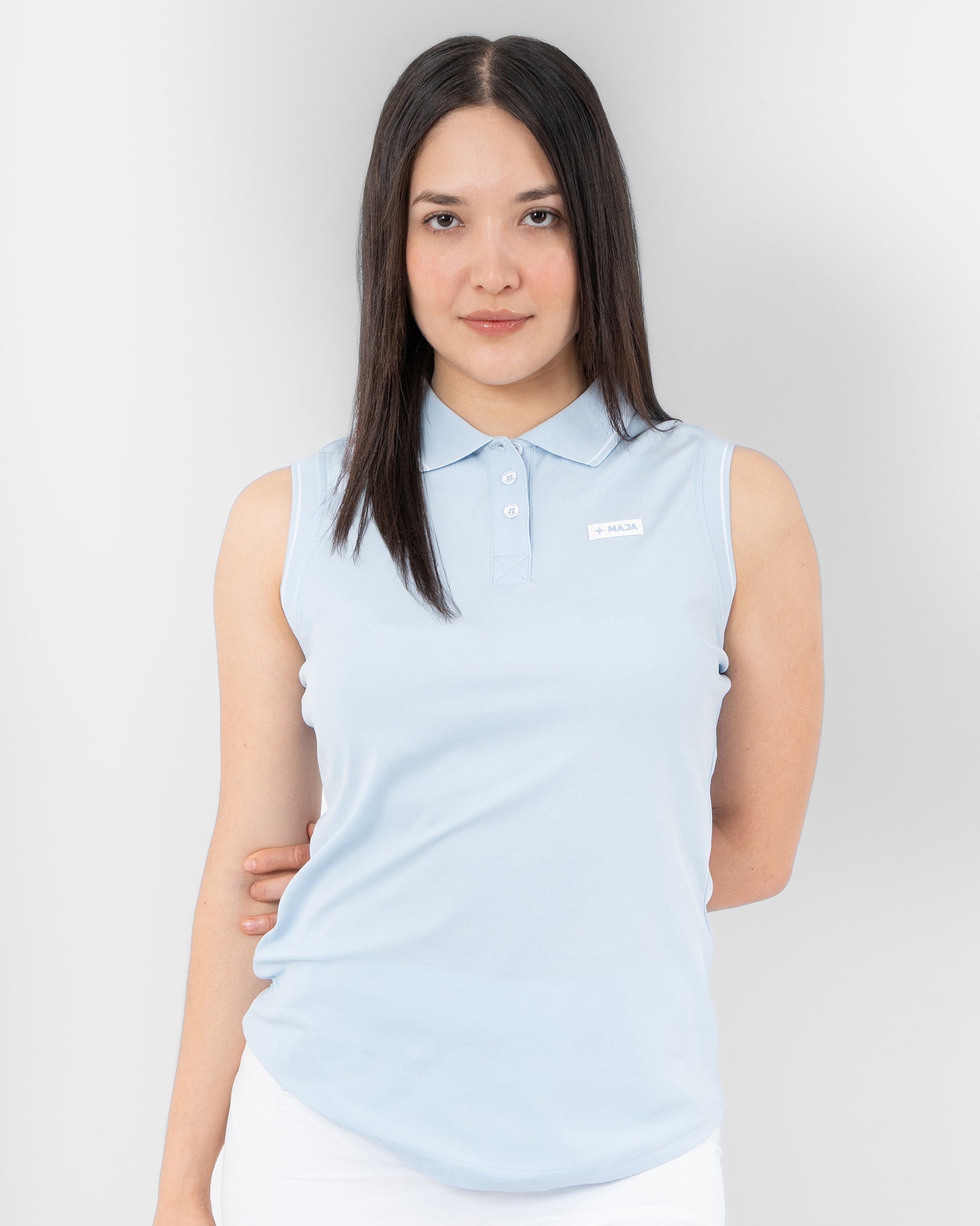 Polo sin mangas MAJA® Nube, Azul cielo, vista frontal, fit Slim, Poliéster, uso versátil